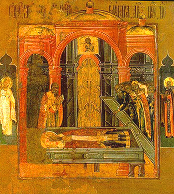 Преставление святителя Евфимия Новгородского. Икона 19 в.